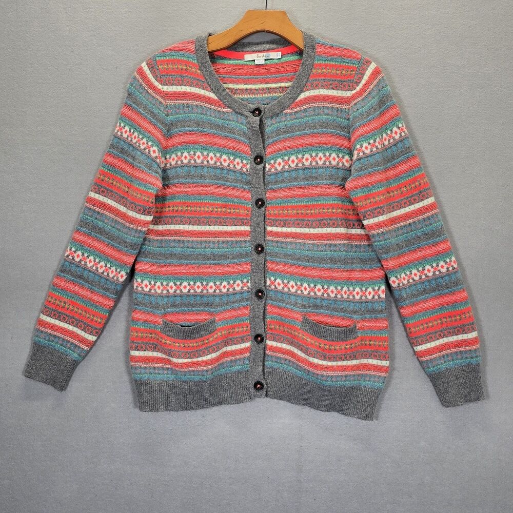 Boden Fairisle Rainbow Striped Sweater Cardigan Jumper  Size 12 US